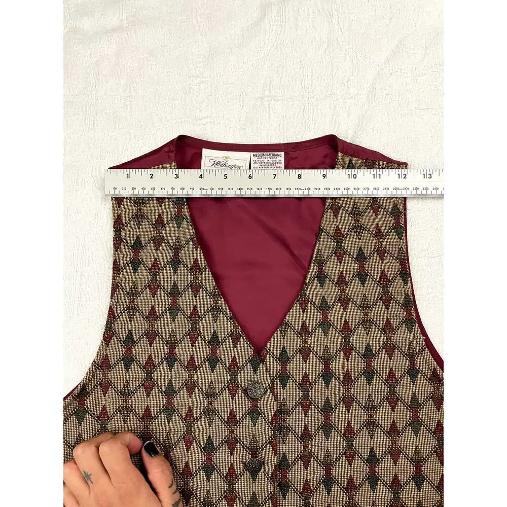 VTG Worthington Burgundy‎ Vest MEDIUM | Square Design | NWT Retro 90s Y2K USA